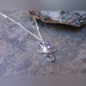 Free Form Sterling Silver and Pale Lavender CZ Necklace Handmade in USA